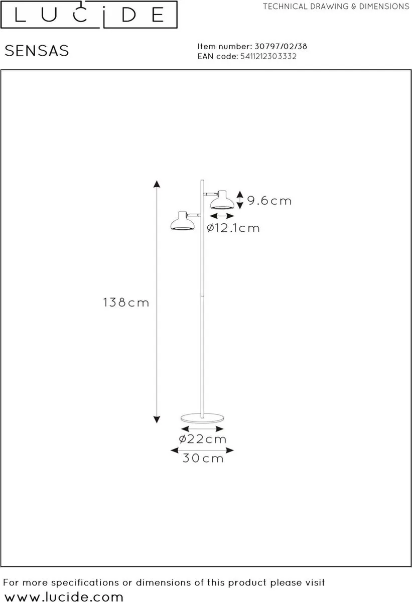 Lucide Sensas Vloerlamp 2xGU10 Beige - afbeelding 6 van 6