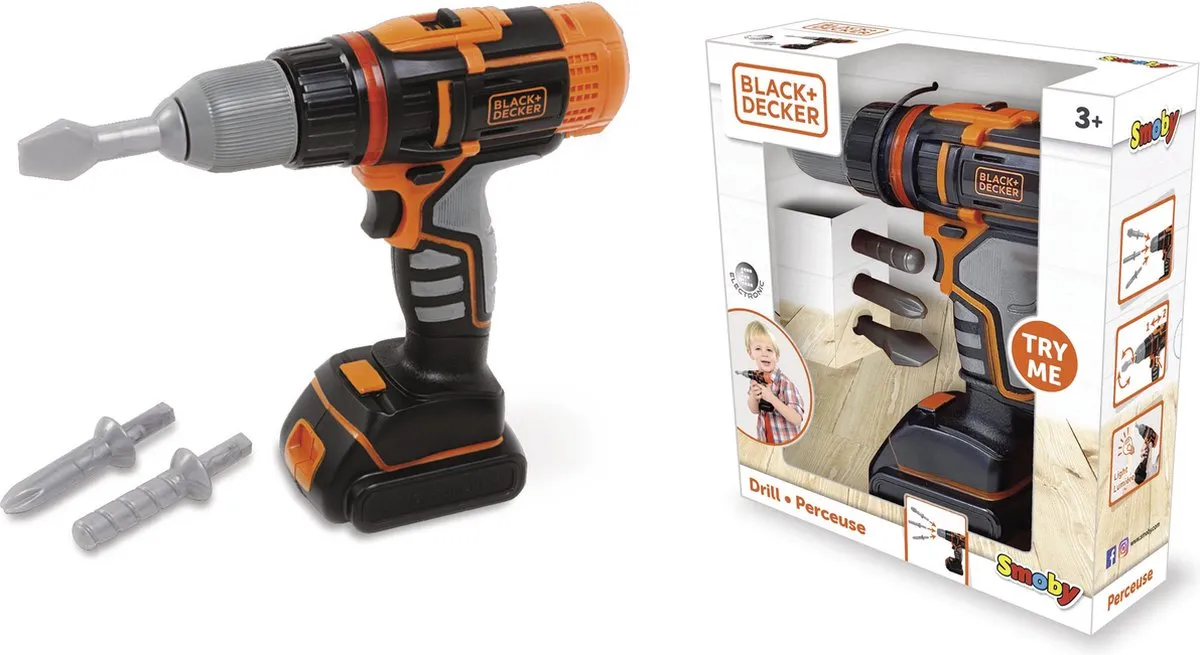 Smoby Black & Decker Speelgoedboormachine - Oranje/Zwart/Grijs