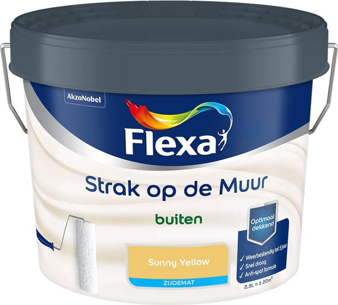 Flexa Strak Op De Muur Buiten Zijdemat Sunny Yellow Mengverf 2,5L