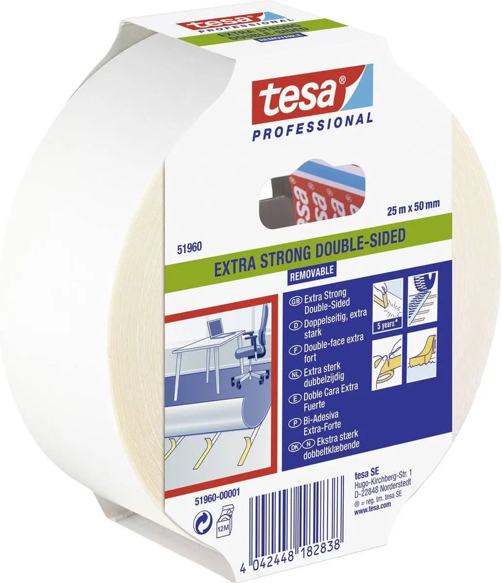 Tesa Dubbelzijdige Tapijttape Verwijderbaar 51960 - 1 Stuk