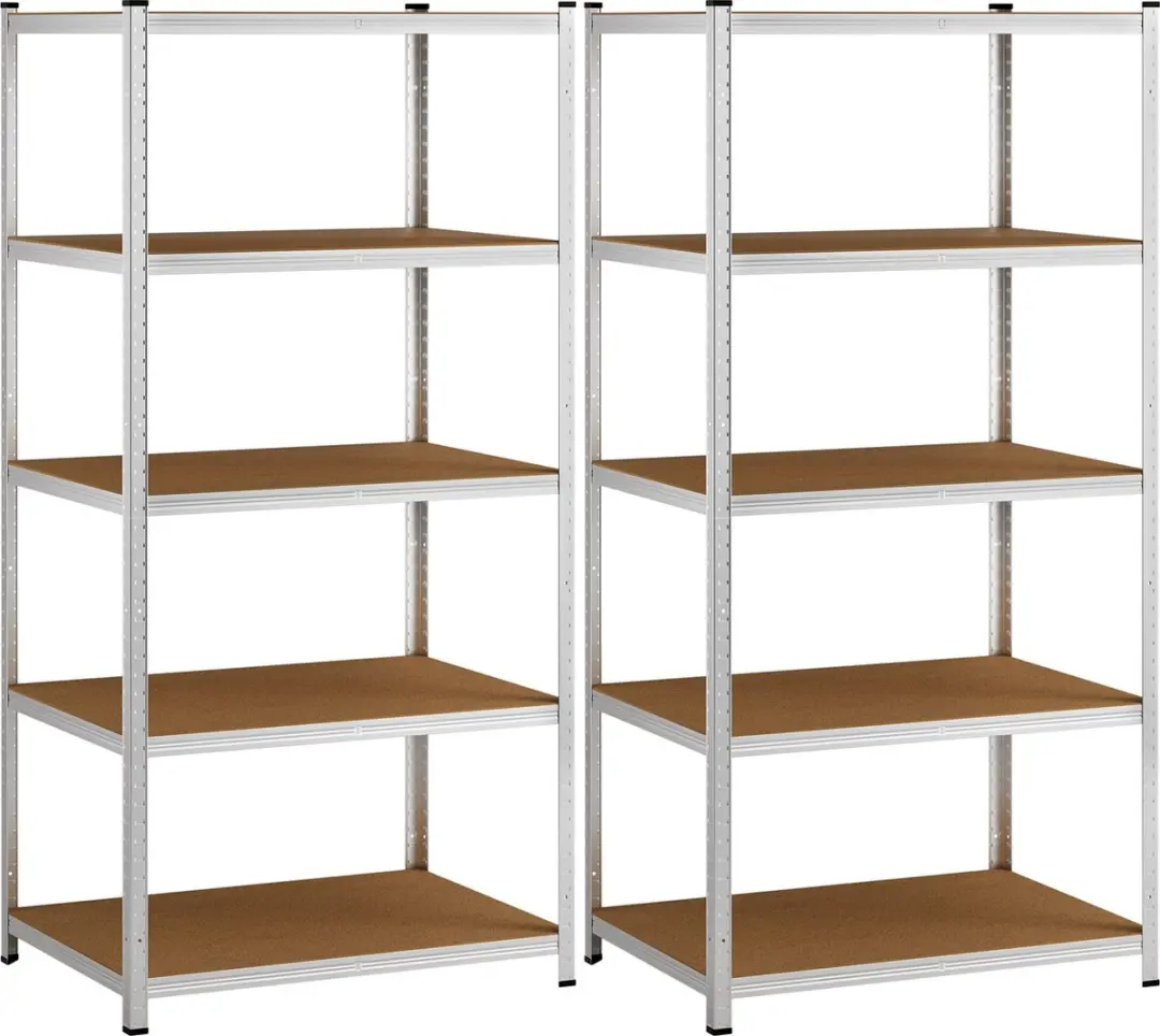 Monzana Stellingkast Set 2x 190x90x60cm - 5 Planken - Zilver