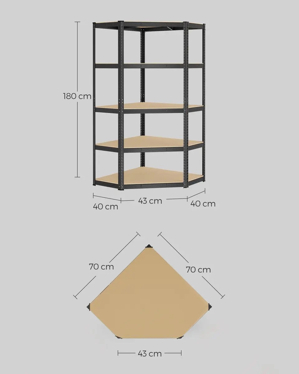 Songmics Stellingkast 5 Niveaus - 175 kg per plank - Inktzwart-Natuurbeige