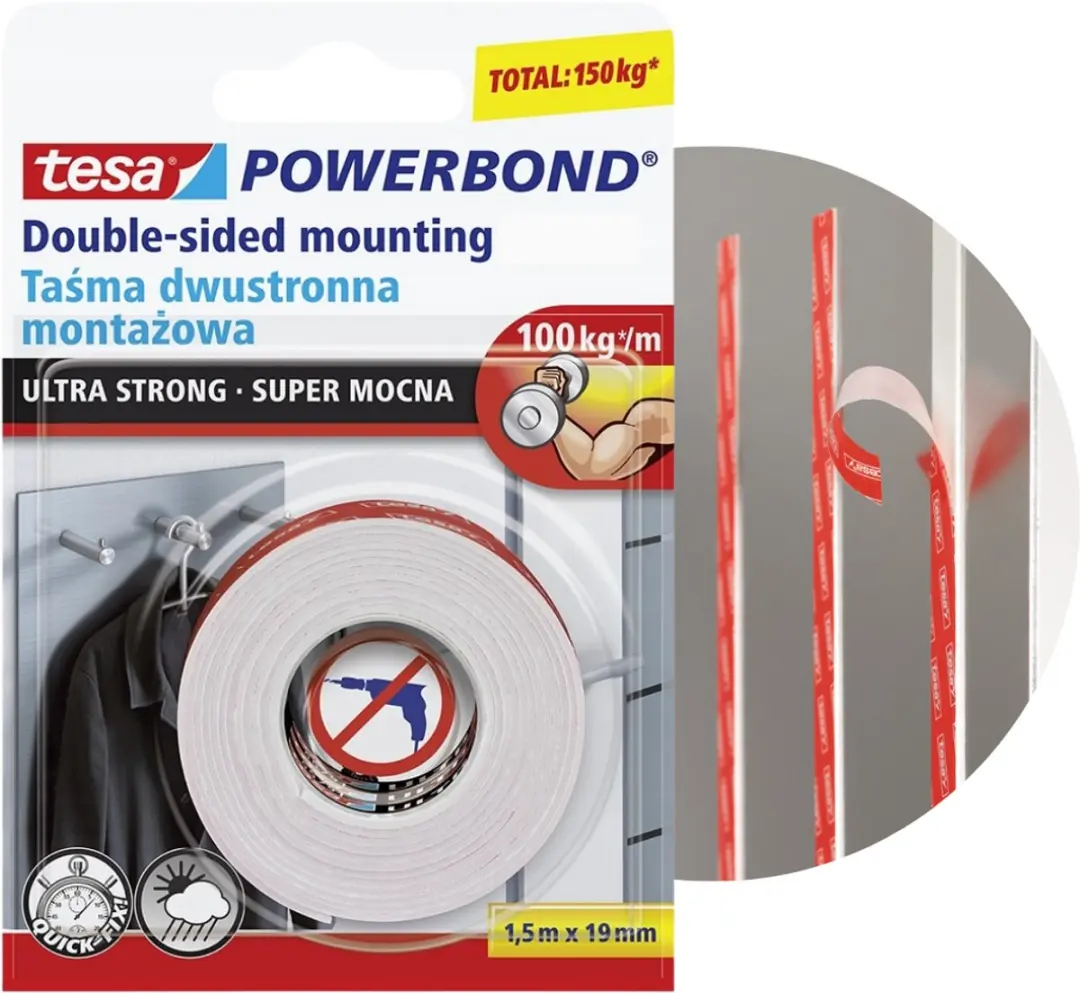 Tesa Powerbond Ultra Strong Dubbelzijdige Tape 1,5m x 19mm - Wit
