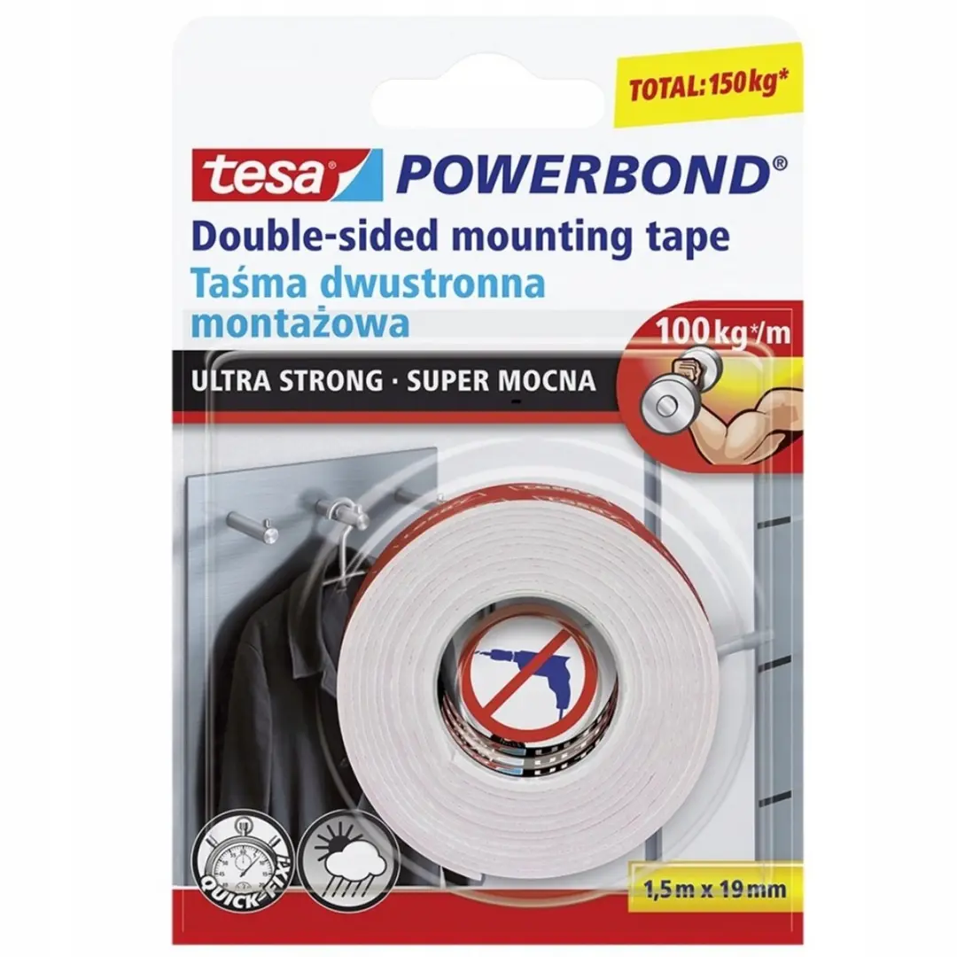 Tesa Powerbond Ultra Strong Dubbelzijdige Tape 1,5m x 19mm