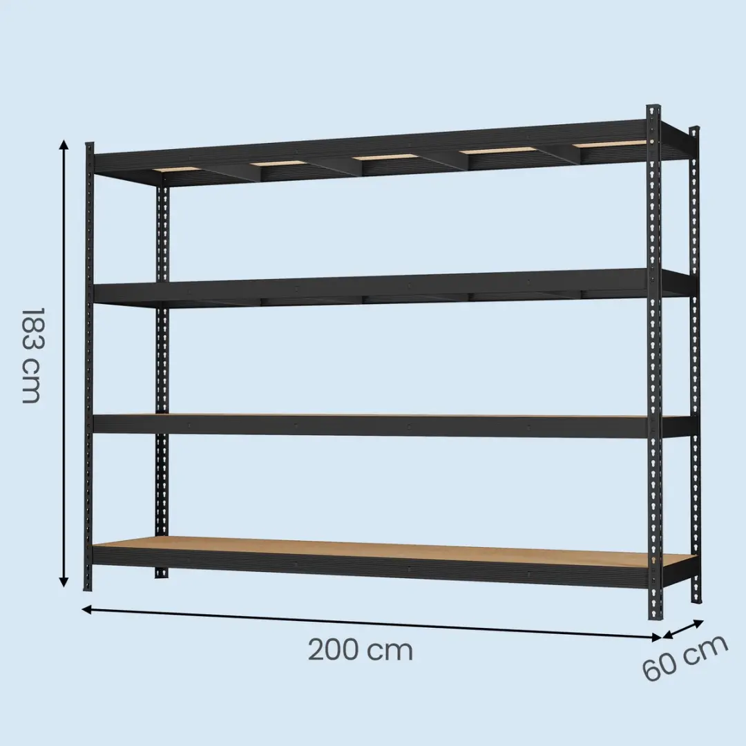 Songmics Stellingkast 4 Legplanken - 2000 kg Draagvermogen - Zwart