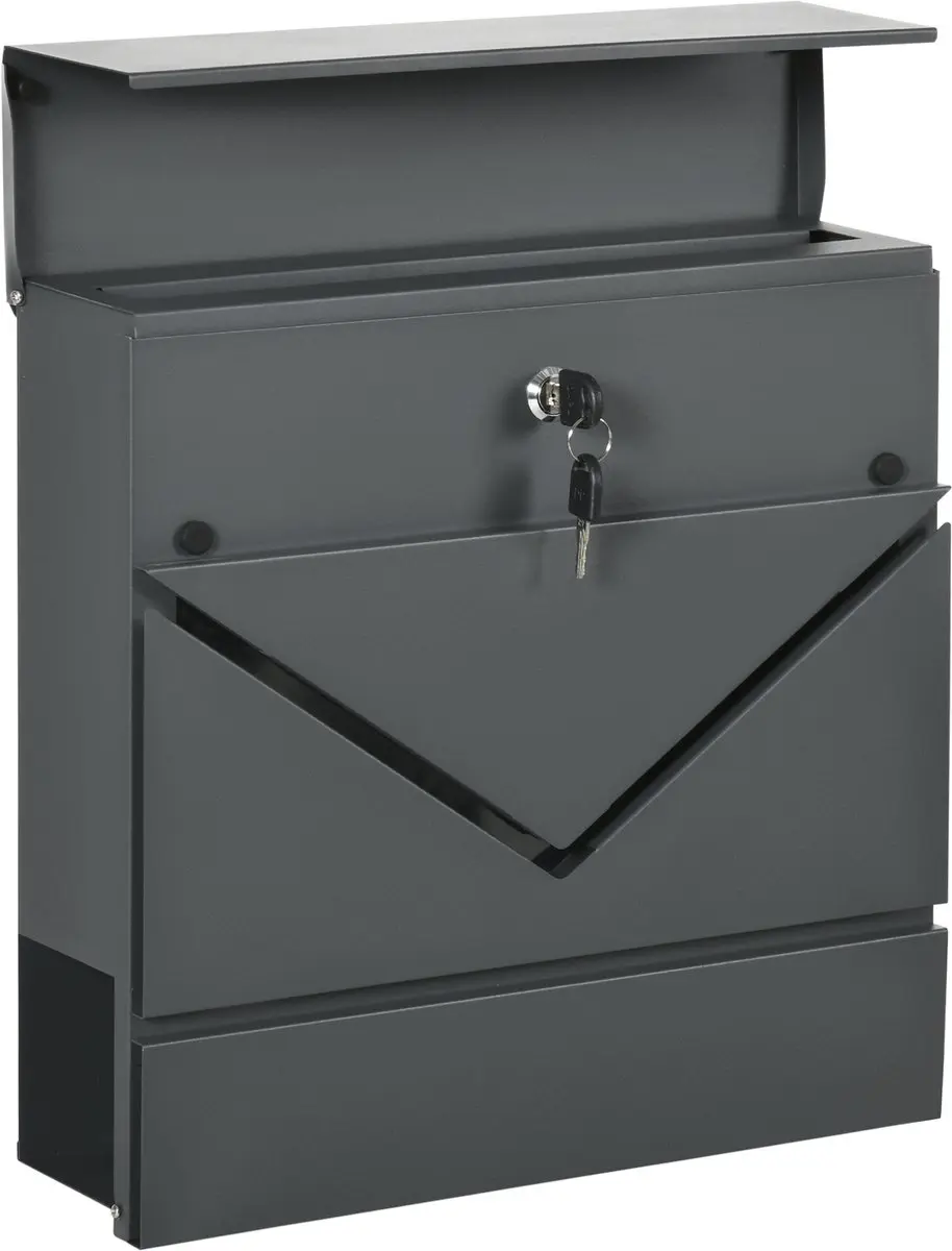 Homcom Brievenbus 37x10,5x37cm Donkergrijs