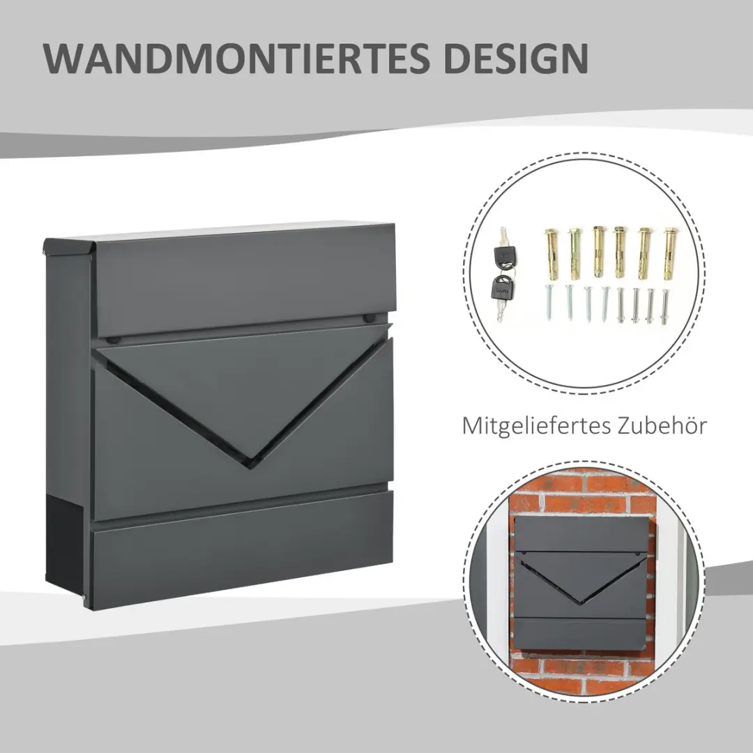 Homcom Brievenbus 37x10,5x37cm Donkergrijs