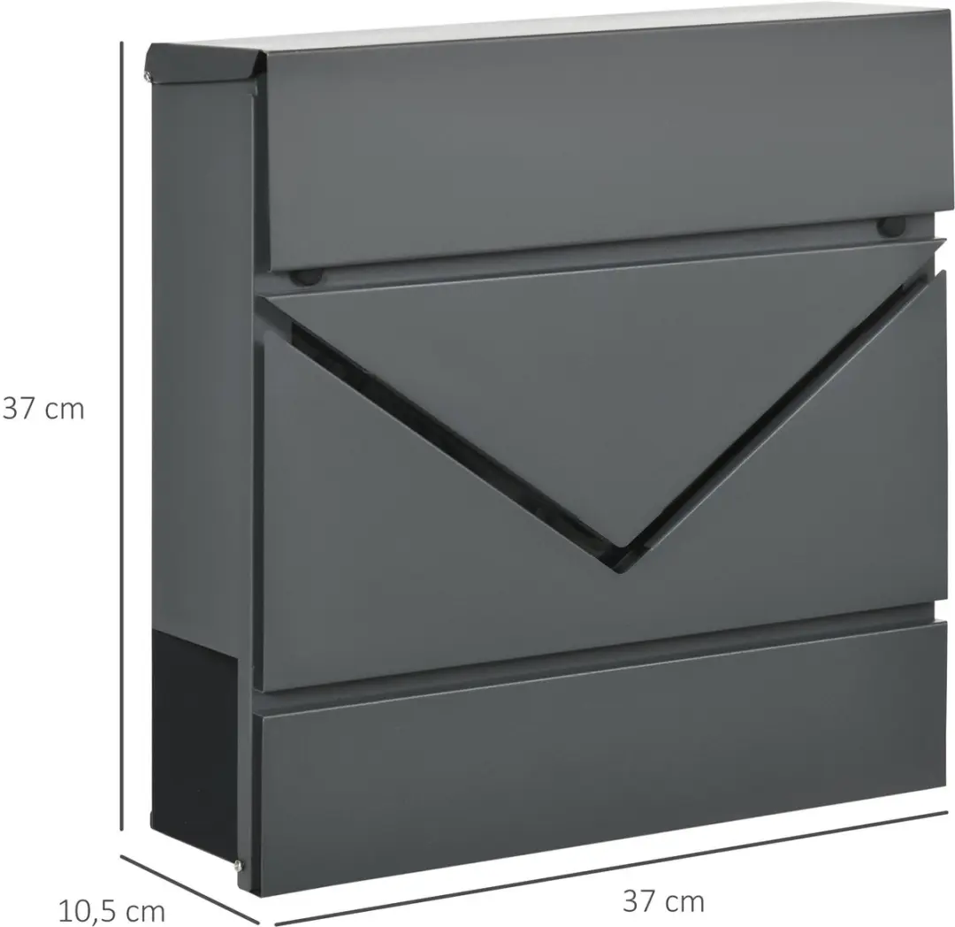 Homcom Brievenbus 37x10,5x37cm Donkergrijs