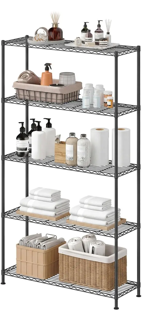 Songmics Vrijstaand Metaal Opbergrek 5-laags - 30x90x161cm - Zwart
