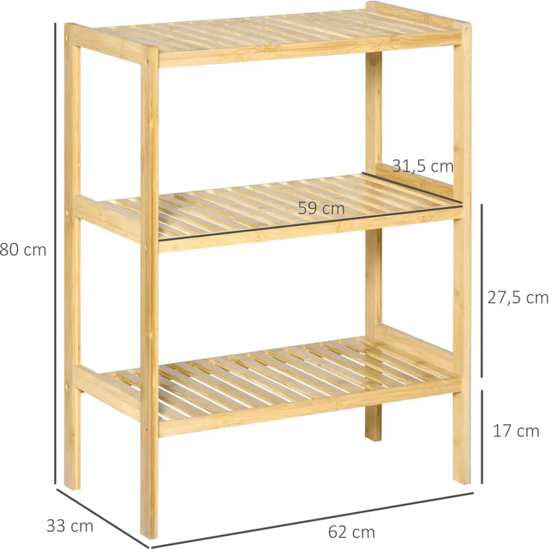 Homcom Bamboe Badkamerrek 62x33x80cm - Natuurhout - afbeelding 6 van 6