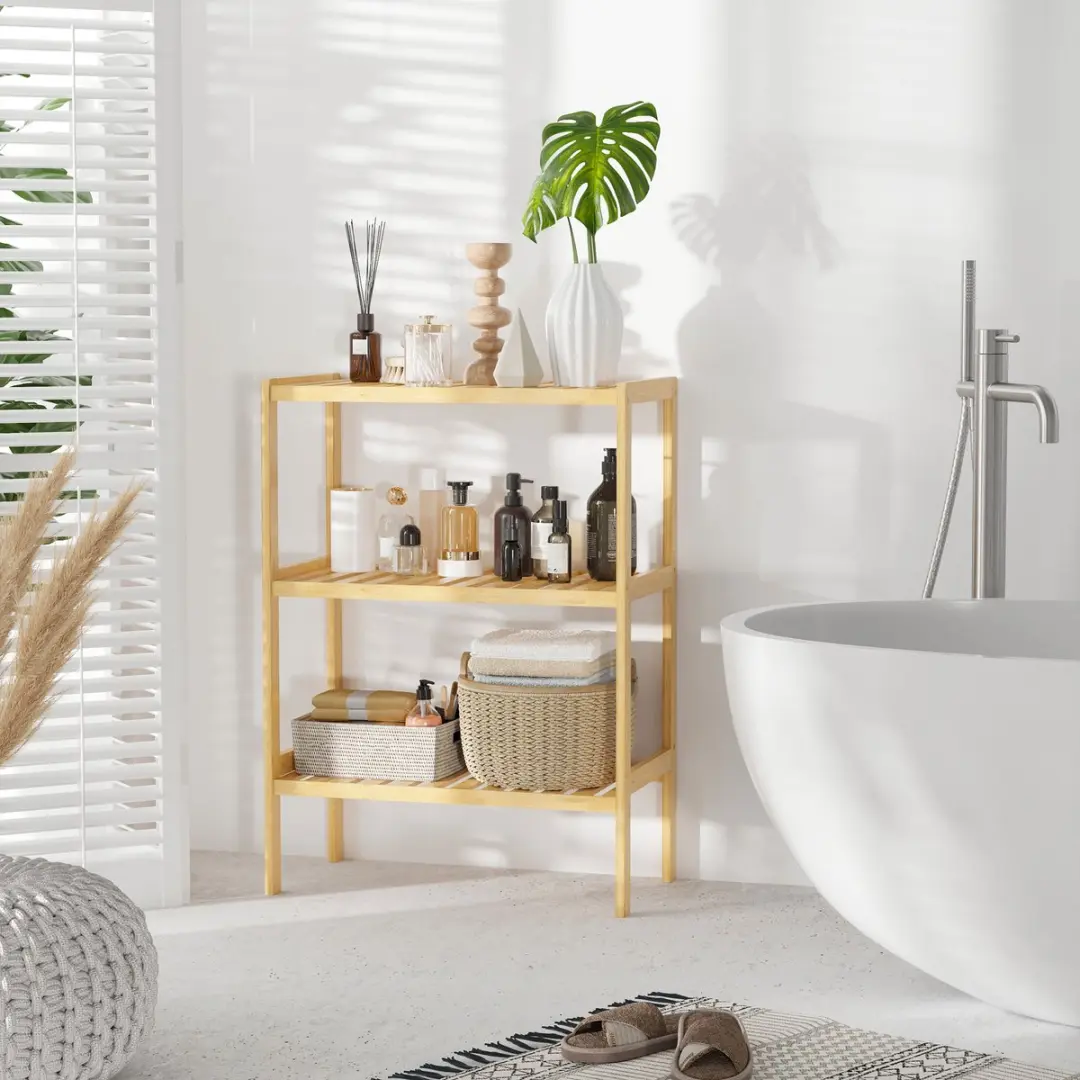 Homcom Bamboe Badkamerrek 62x33x80cm - Natuurhout
