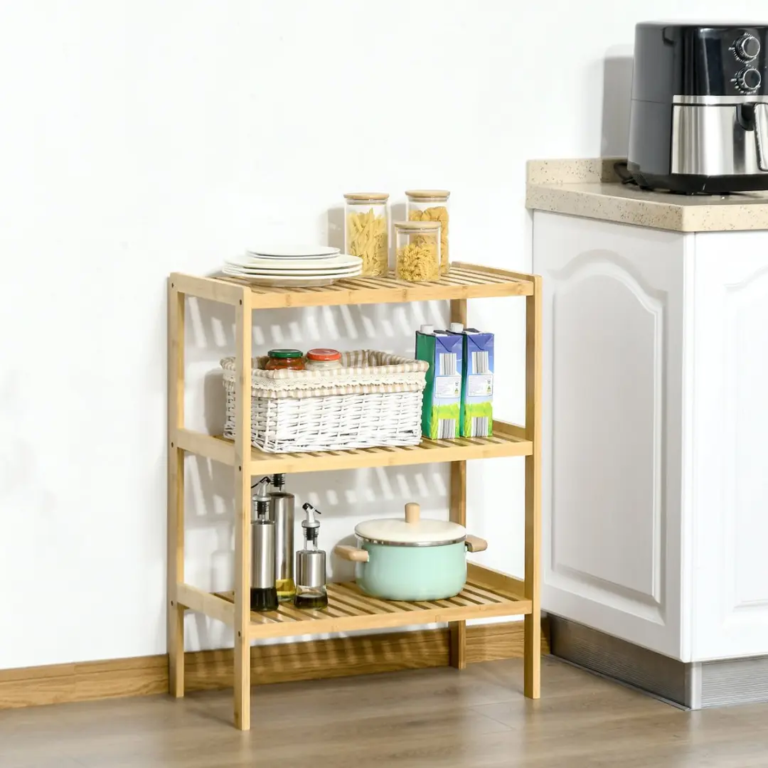 Homcom Bamboe Badkamerrek 62x33x80cm - Natuurhout