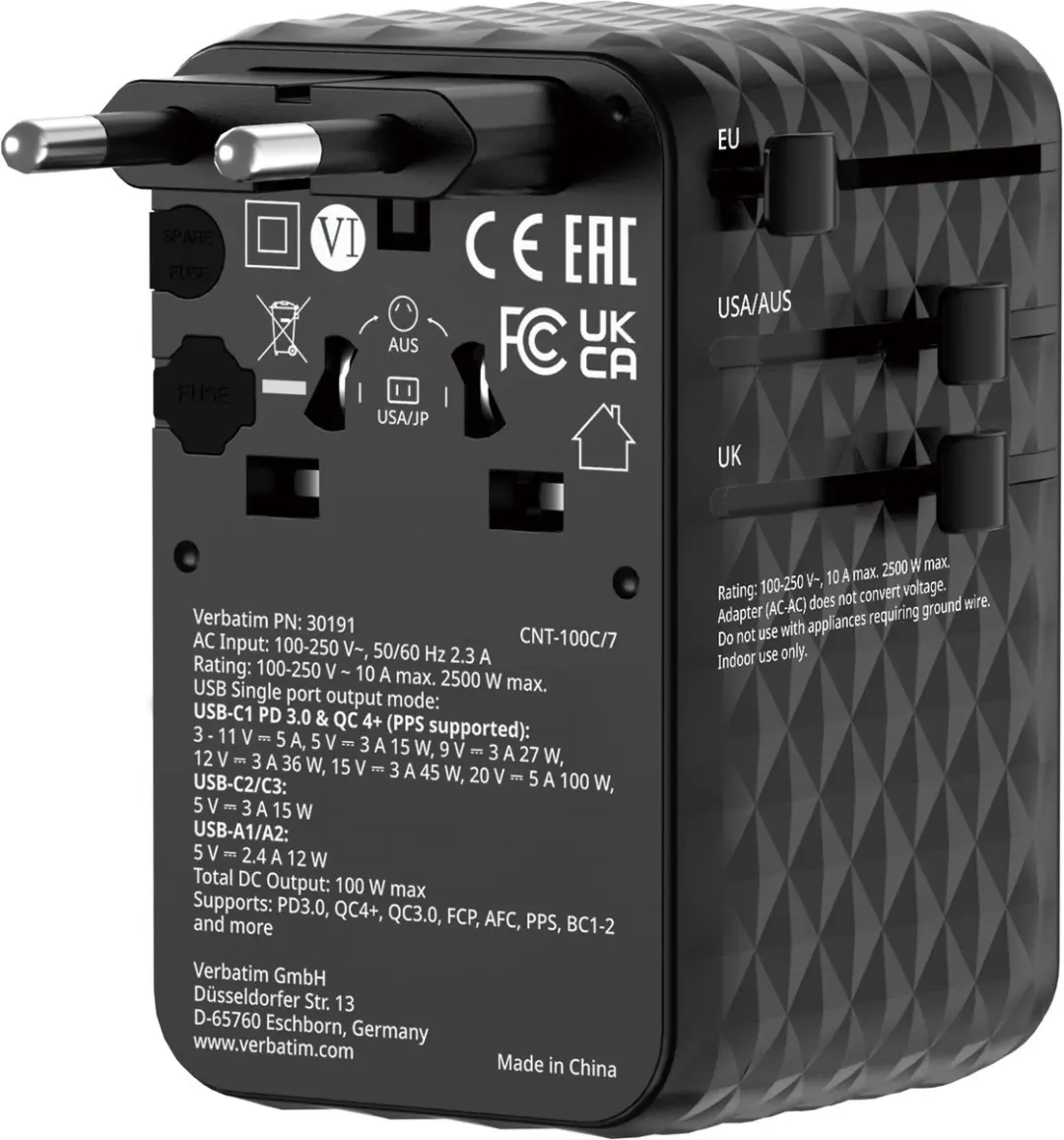 Verbatim Eu Vk Vs Reisadapter Voor Telefoons Laptop 2Xusb-C 2Xusb-A