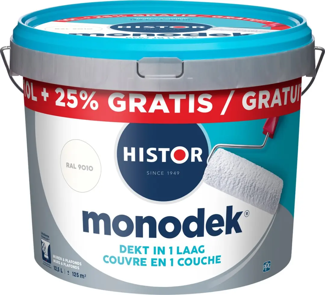 Histor Monodek Muurverf Mat RAL 9010 - 12,5L