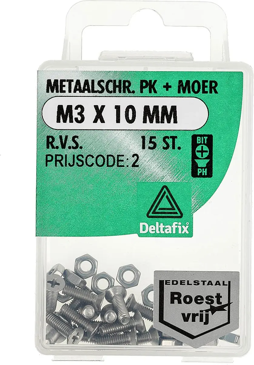 Deltafix M3x10mm RVS Moer-Schroefset 15 Stuks