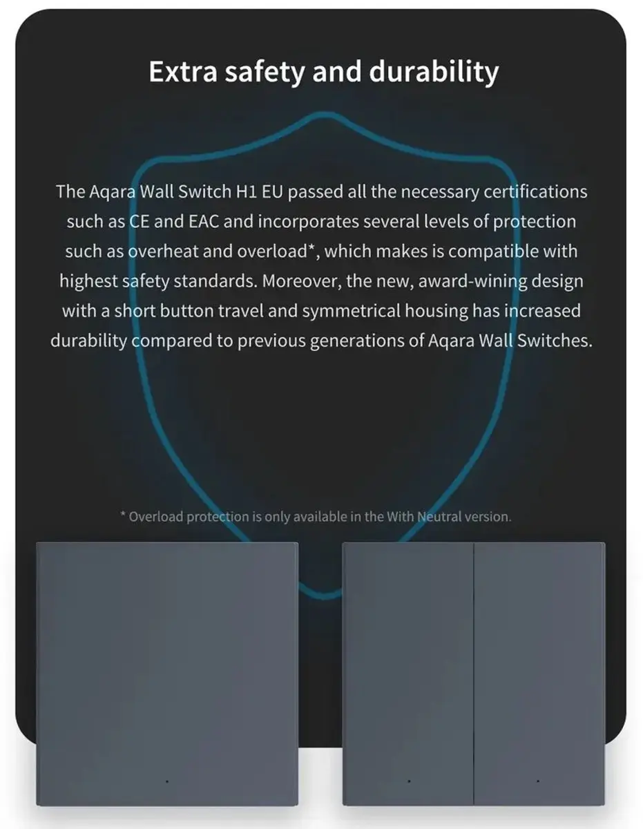 Aqara Smart Wall Switch H1 WS-EUK02-G - Zigbee 3.0 - Antraciet