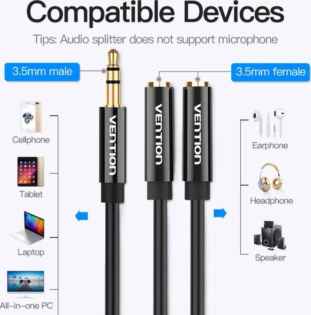 Vention Audio Splitter 3.5mm Aux Jack - Goudgeplateerd