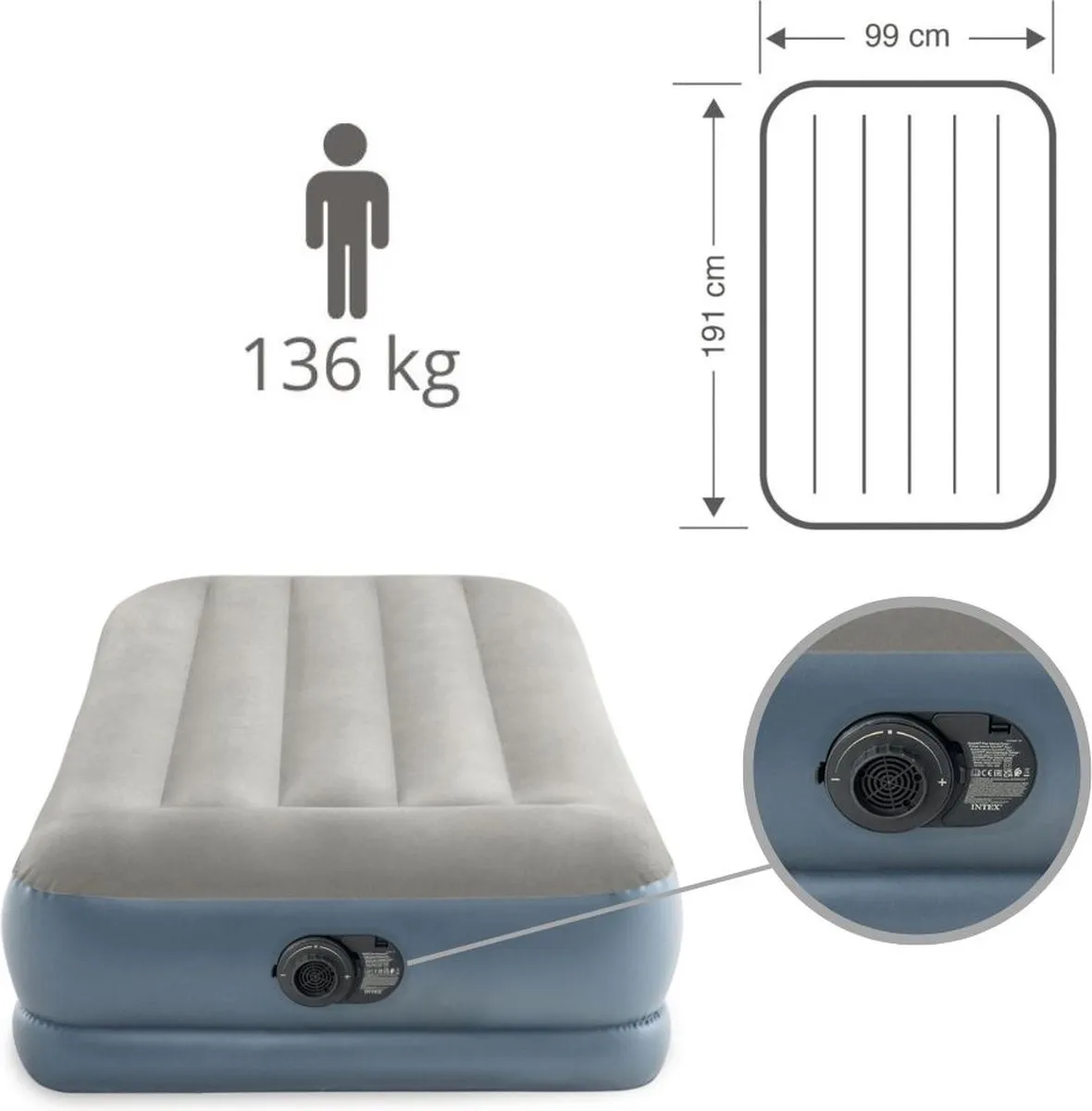 Intex Pillow Rest Mid-Rise Luchtbed 191x99x30cm - Grijs