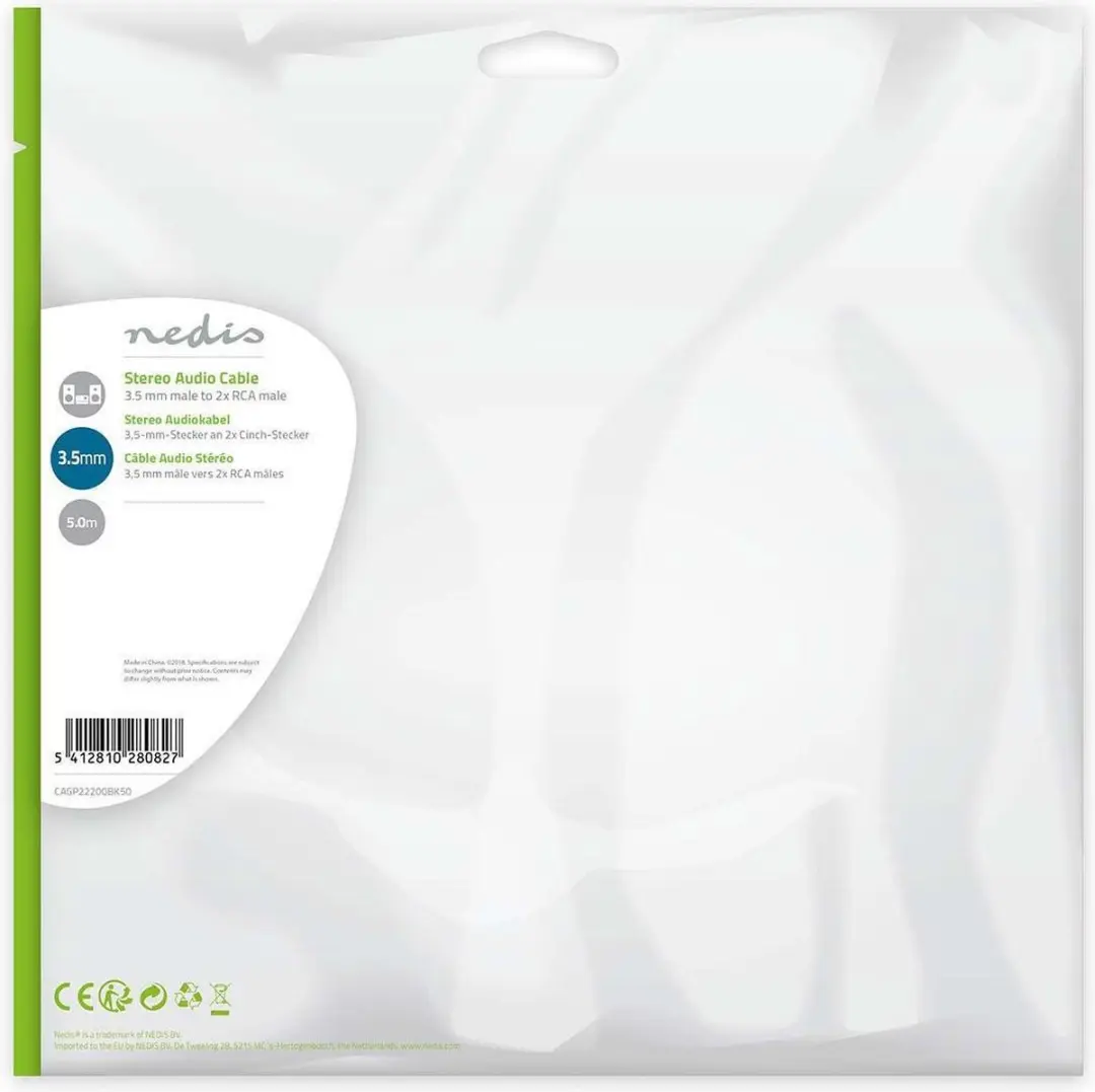 Nedis Stereo-Audiokabel 3,5mm Male naar 2x RCA Male - 5m - Zwart - afbeelding 6 van 6