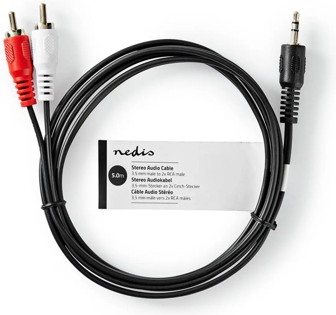 Nedis Stereo-Audiokabel 3,5mm Male naar 2x RCA Male - 5m - Zwart