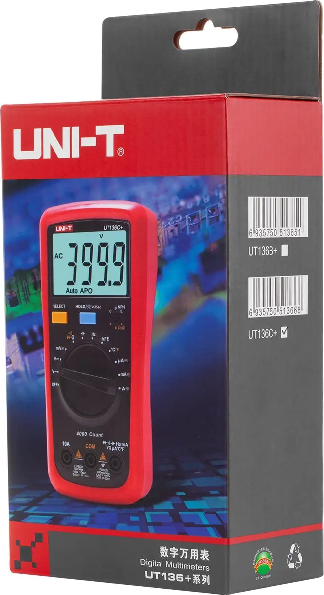 UNI-T UT136C+ Multimeter - Hoogspanningsmeting - Rood/Grijs