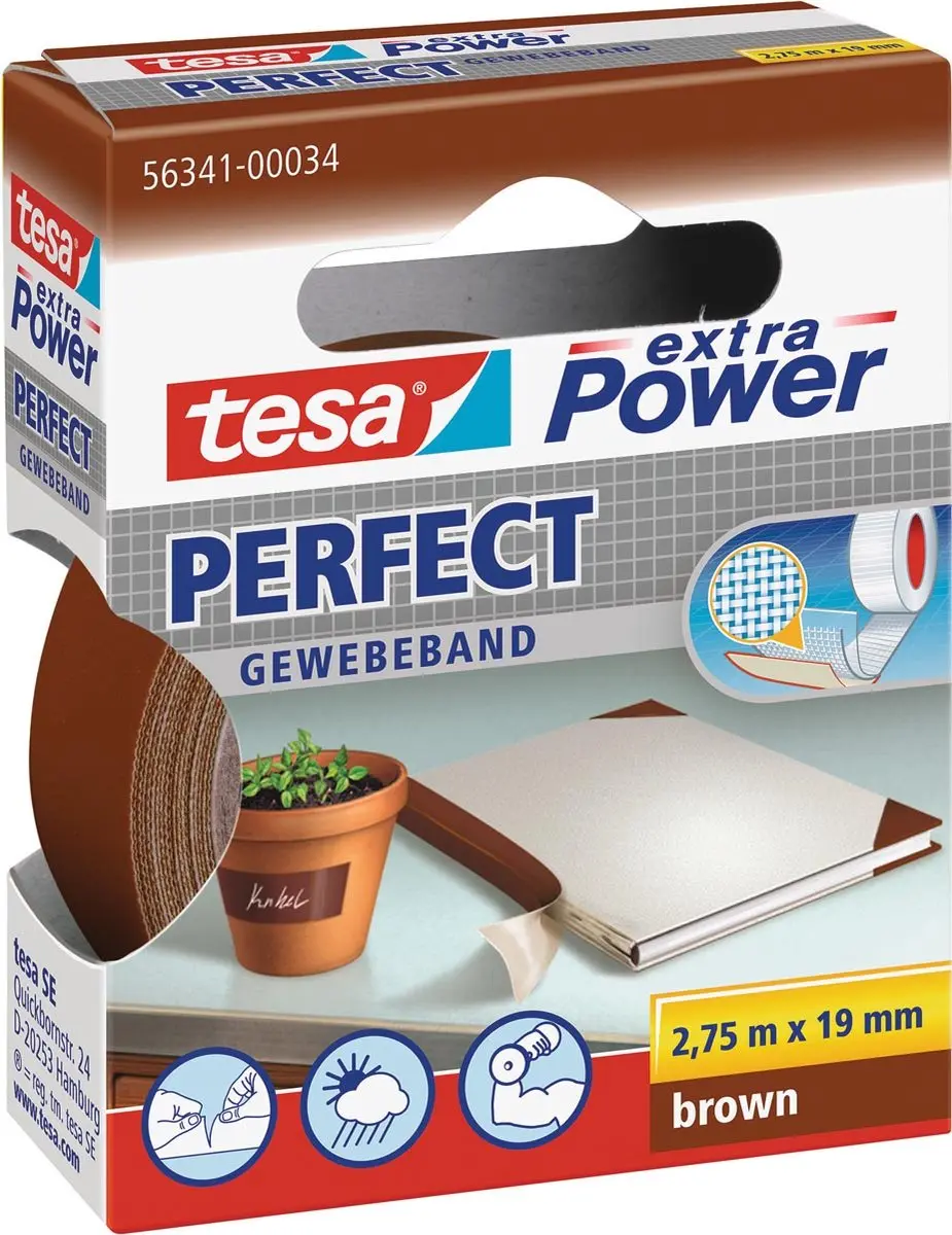 Tesa PERFECT 56341-00034-03 Textieltape - 2,75m x 19mm - Bruin