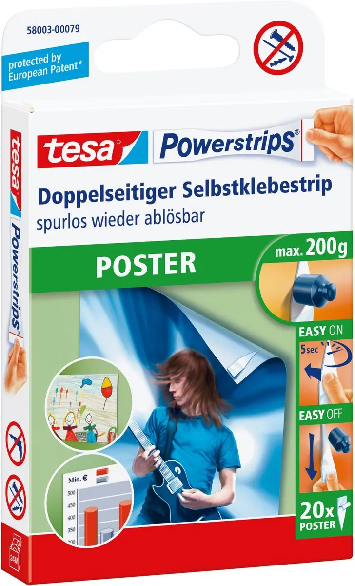 Tesa Powerstrips Poster - 20 Stuks Wit