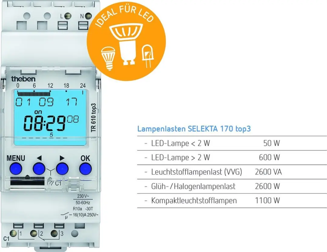 Theben TR610 Digitale 1-Kanaals Timer - 600W - afbeelding 6 van 6