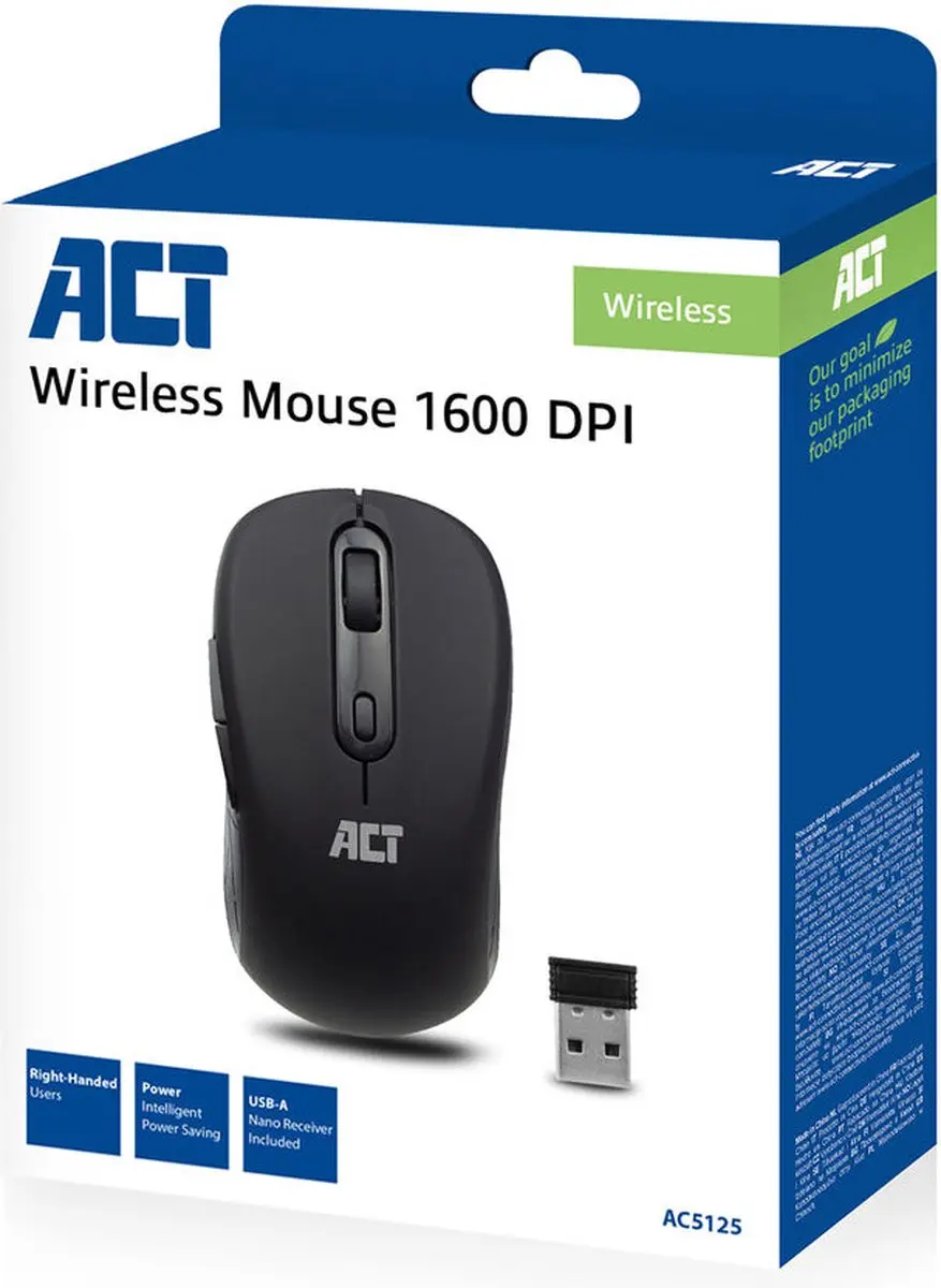 ACT AC5125 Draadloze Muis - 1600 DPI - Zwart