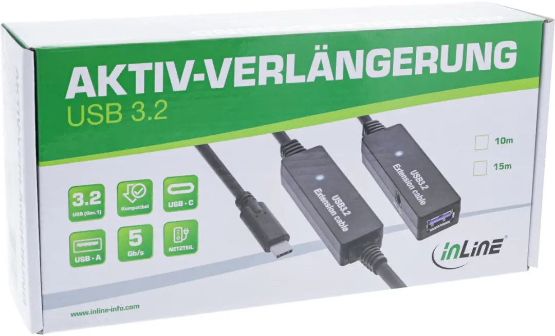 InLine USB-C naar USB-A Actieve Kabel 5Gbps 10m - Zwart