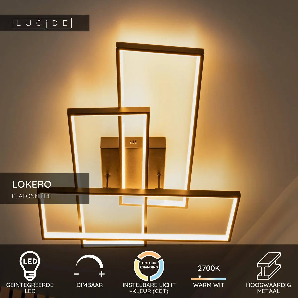 Lucide LOKERO Plafonnière LED - 60W 2700K/4000K Zwart
