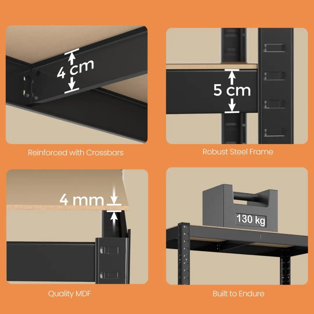 Songmics Stalen Stellingkast 4 Planken - 520 kg - Bruin/Zwart