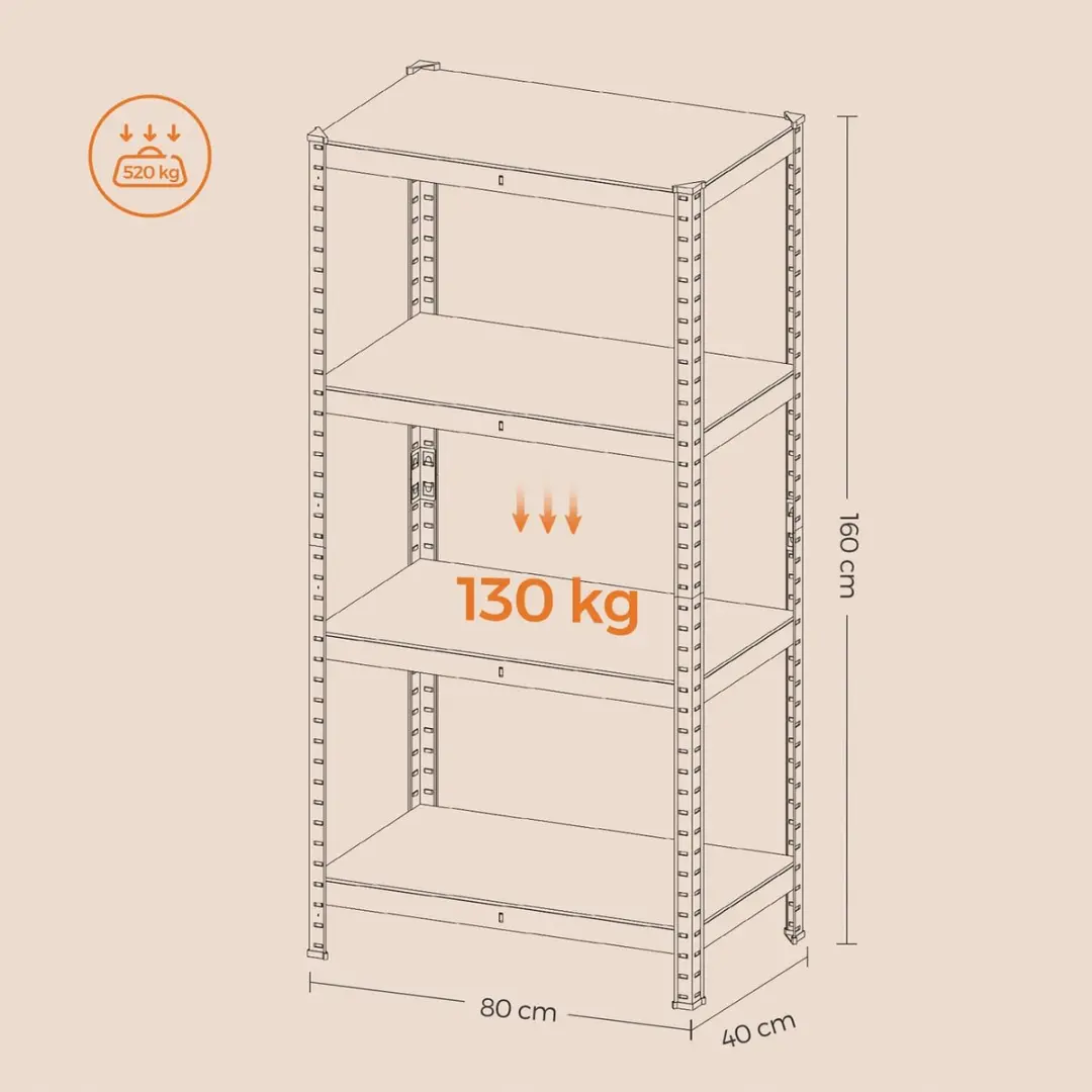 Songmics Stalen Stellingkast 4 Planken - 520 kg - Bruin/Zwart - afbeelding 6 van 6