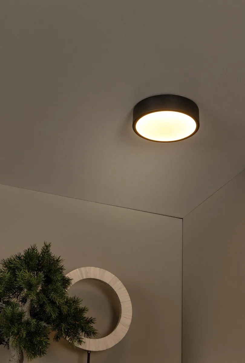 Lucide UNAR Plafondlamp Ø20cm - 1x12W 2700K - Zwart