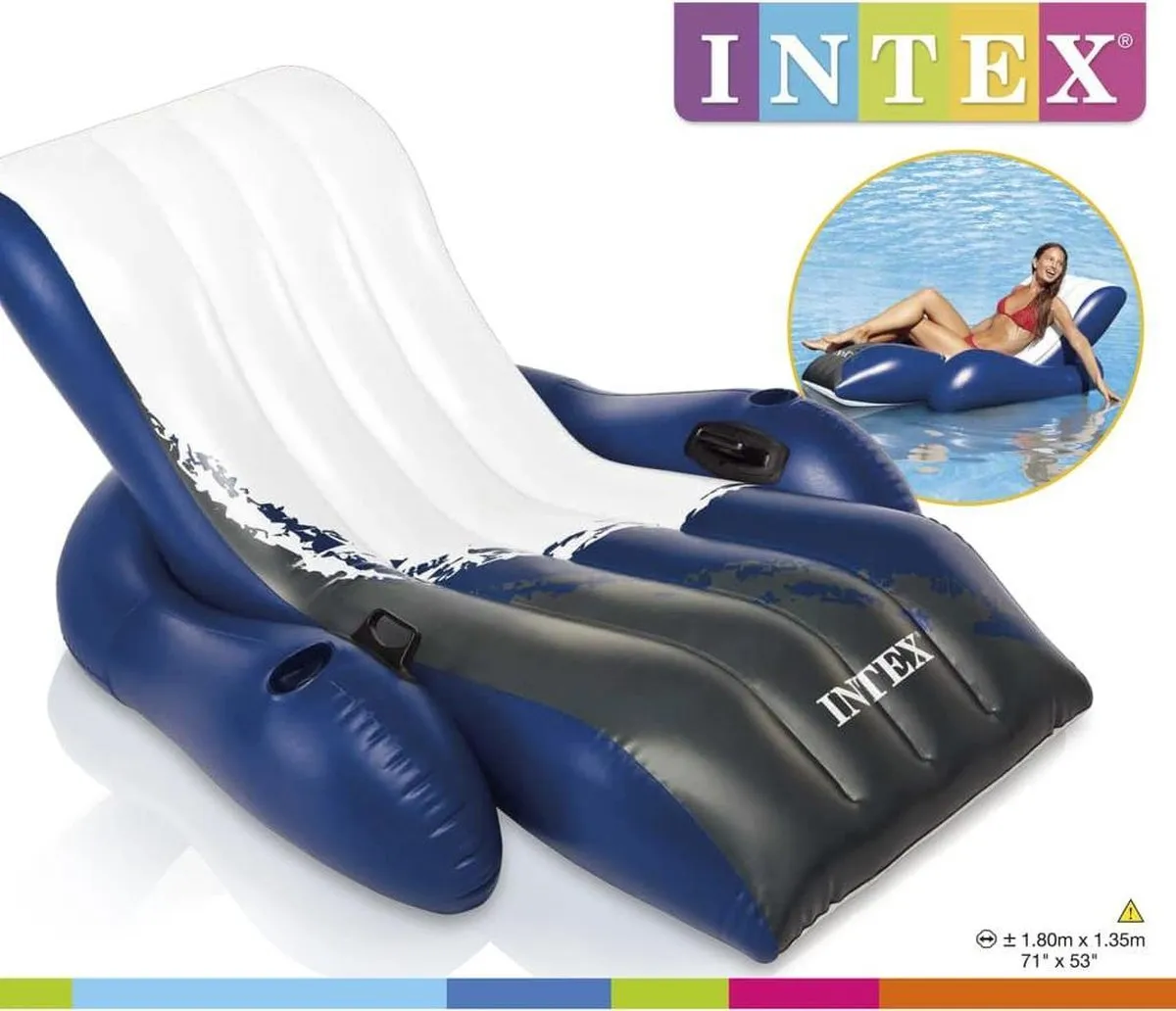 Intex Comfortabele Fauteuil 180x135cm - Blauw/Zwart/Wit