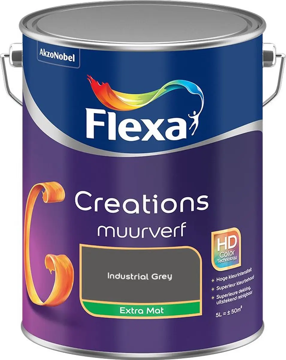 Flexa Creations Muurverf Extra Mat Industrial Grey 5L