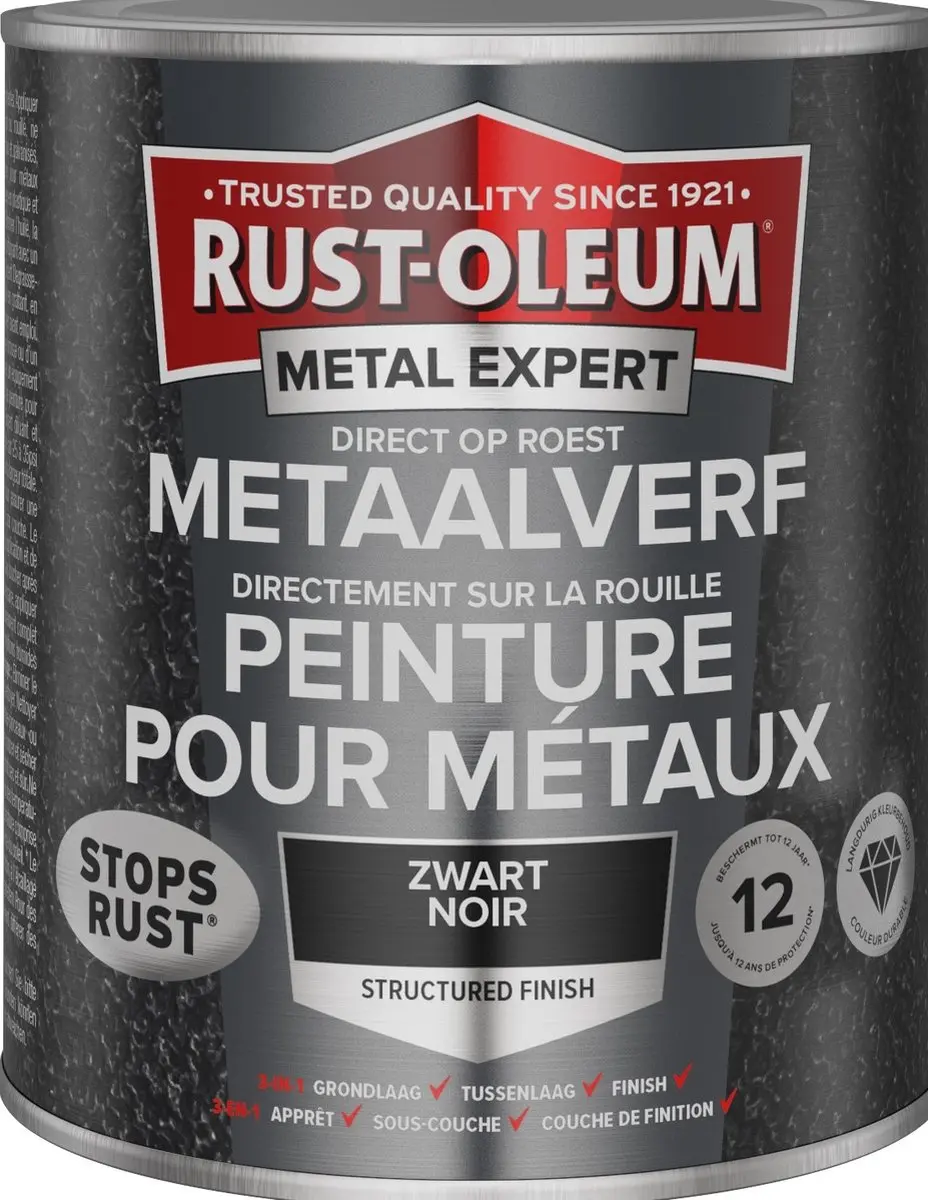 Rust-Oleum Metal Expert Direct Roest Structuurverf 250ml - Zwart