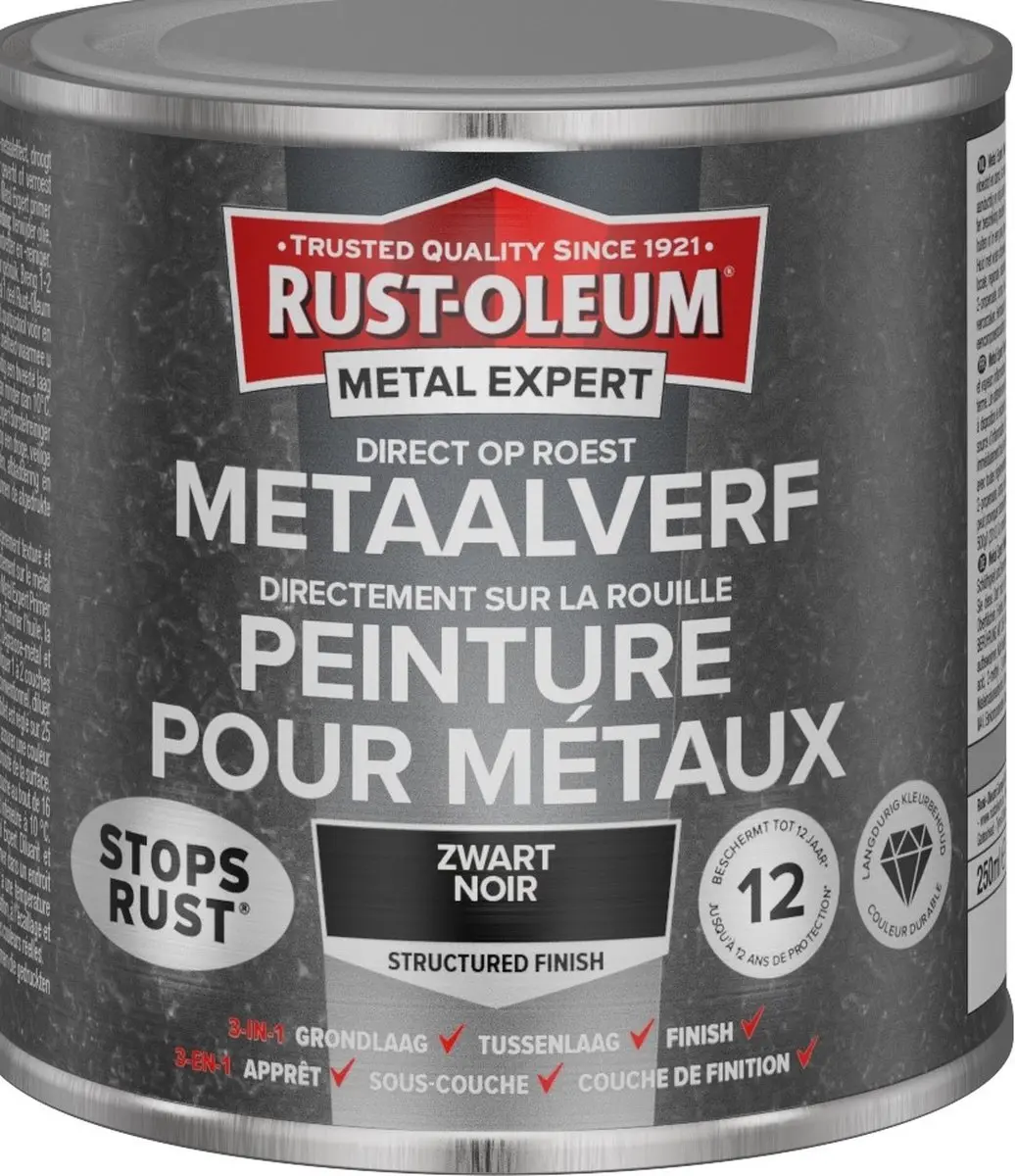 Rust-Oleum Metal Expert Direct Roest Structuurverf 250ml - Zwart