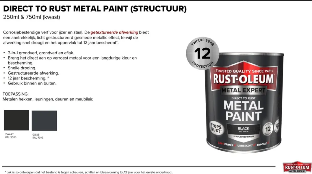 Rust-Oleum Metal Expert Direct Roest Structuurverf 250ml - Zwart