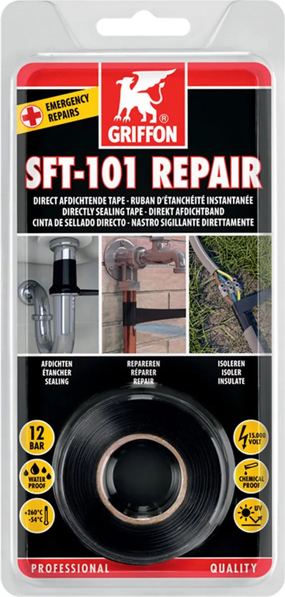Griffon SFT-101 Reparatietape 3m x 25mm - Zwart