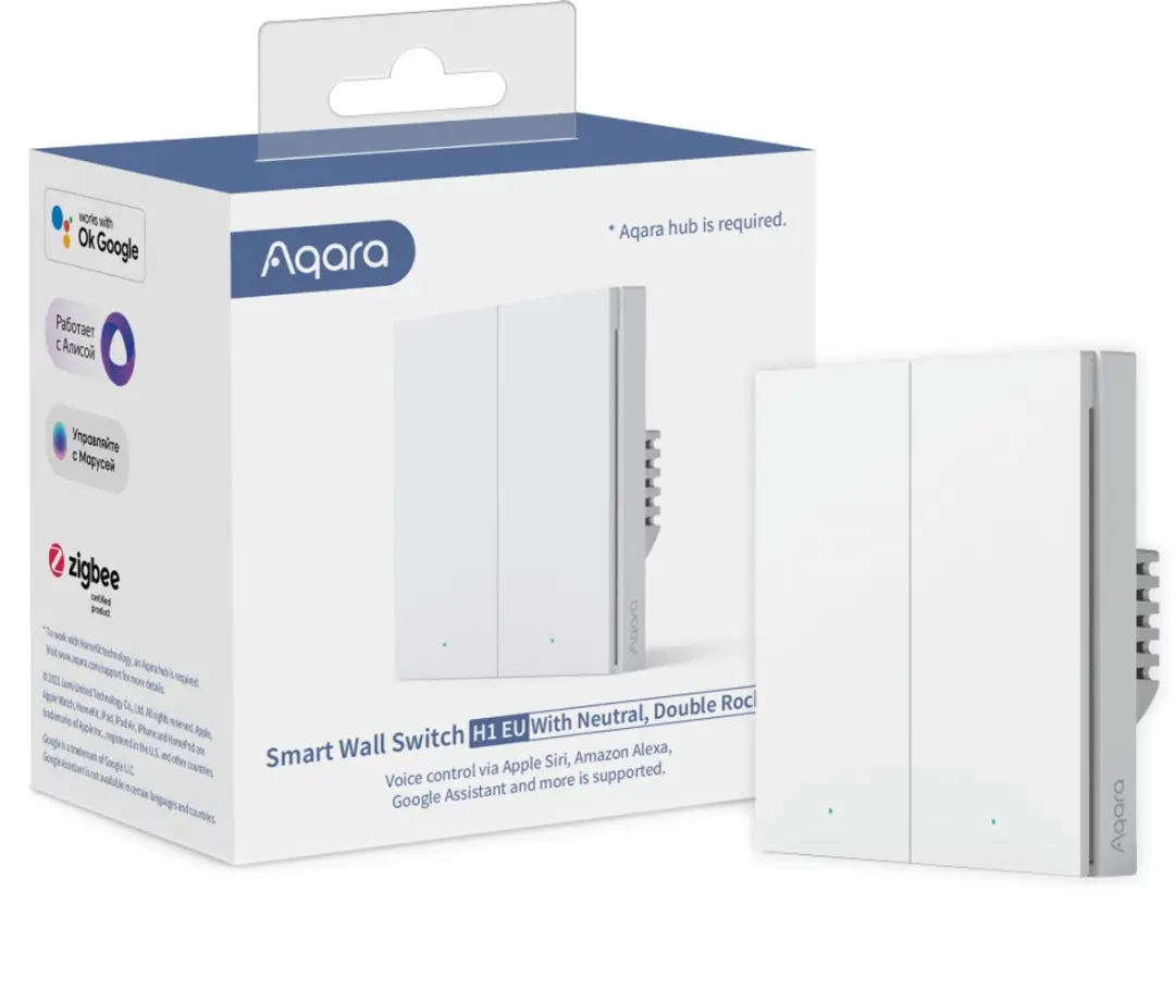 Aqara Smart Wall Switch H1 WS-EUK04-G - Dubbele Wipschakelaar Grijs