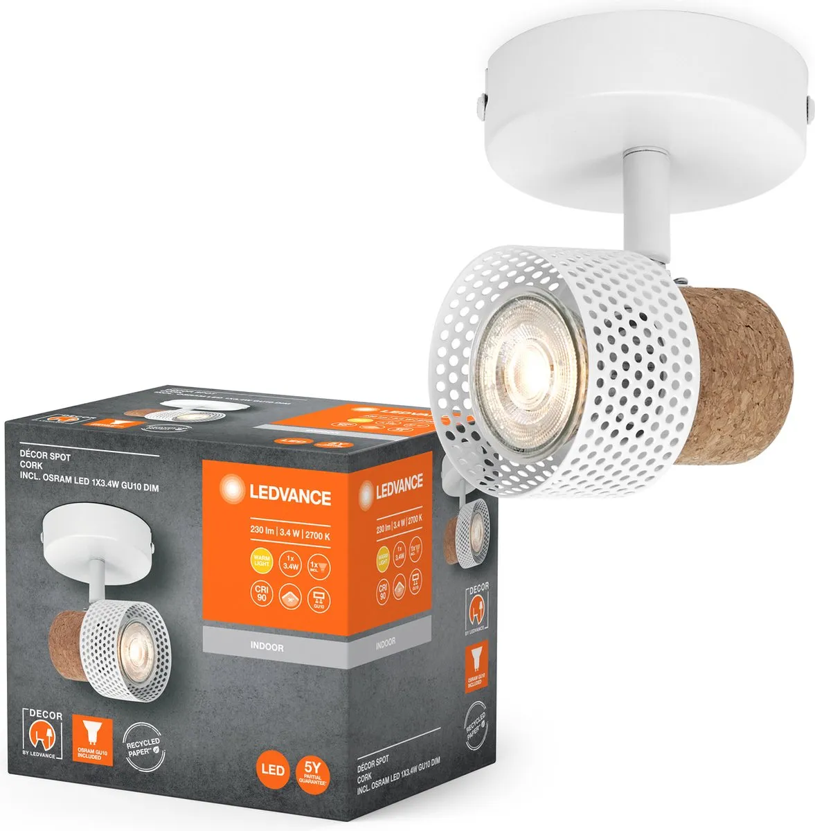 LEDVANCE Decor Spot Cork GU10 - 3,4W 230lm Warm Wit