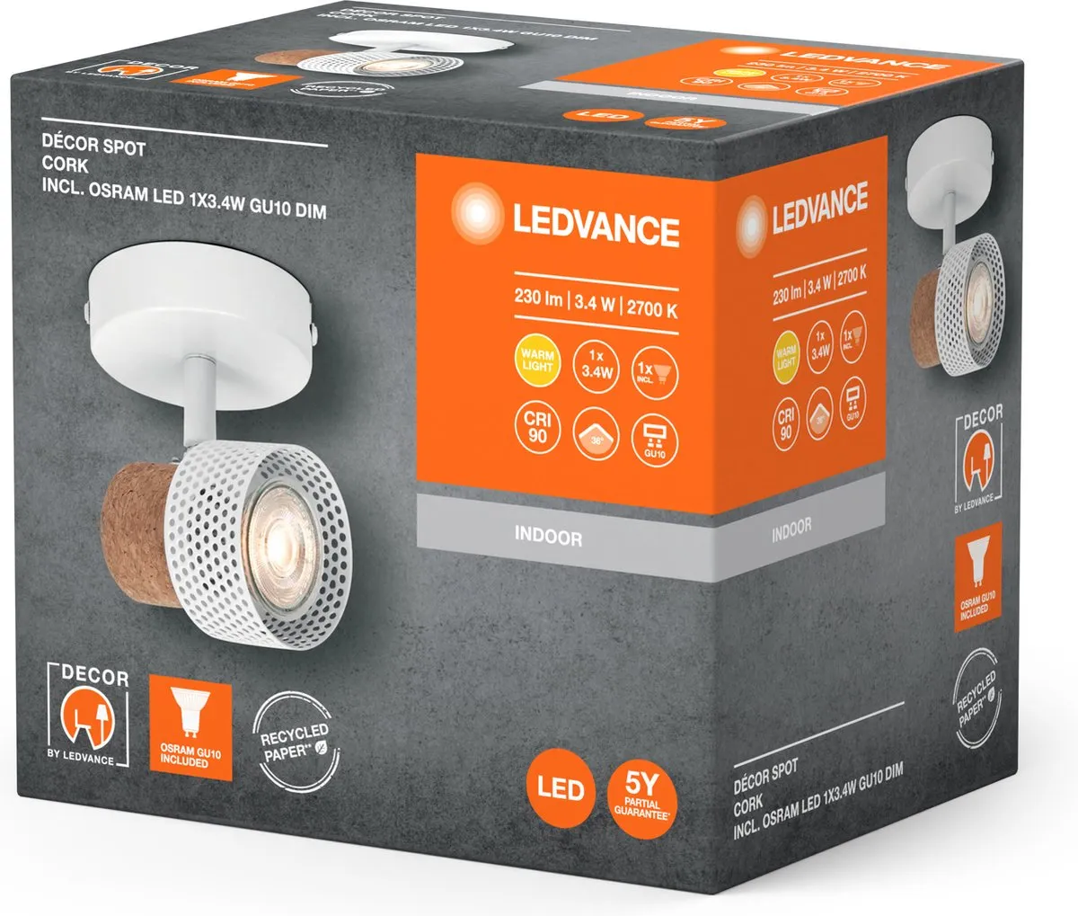 LEDVANCE Decor Spot Cork GU10 - 3,4W 230lm Warm Wit