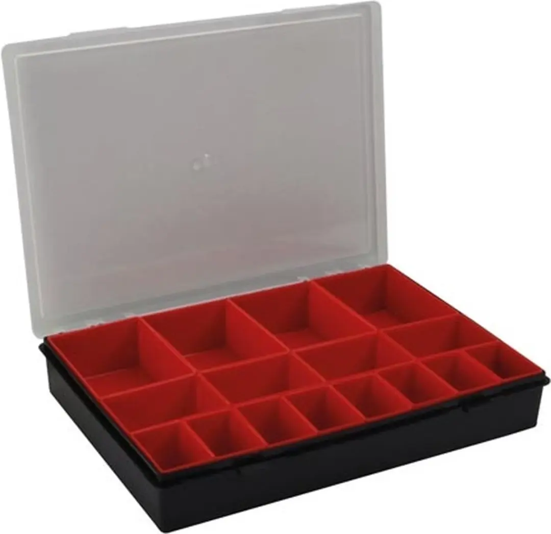 TAYG Sorteerdoos 16 Bakjes - 330x247x54mm - Zwart/Rood