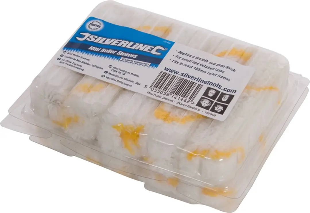 Silverline Mini Verfrollers 100mm - Synthetisch - 10 Stuks - Wit