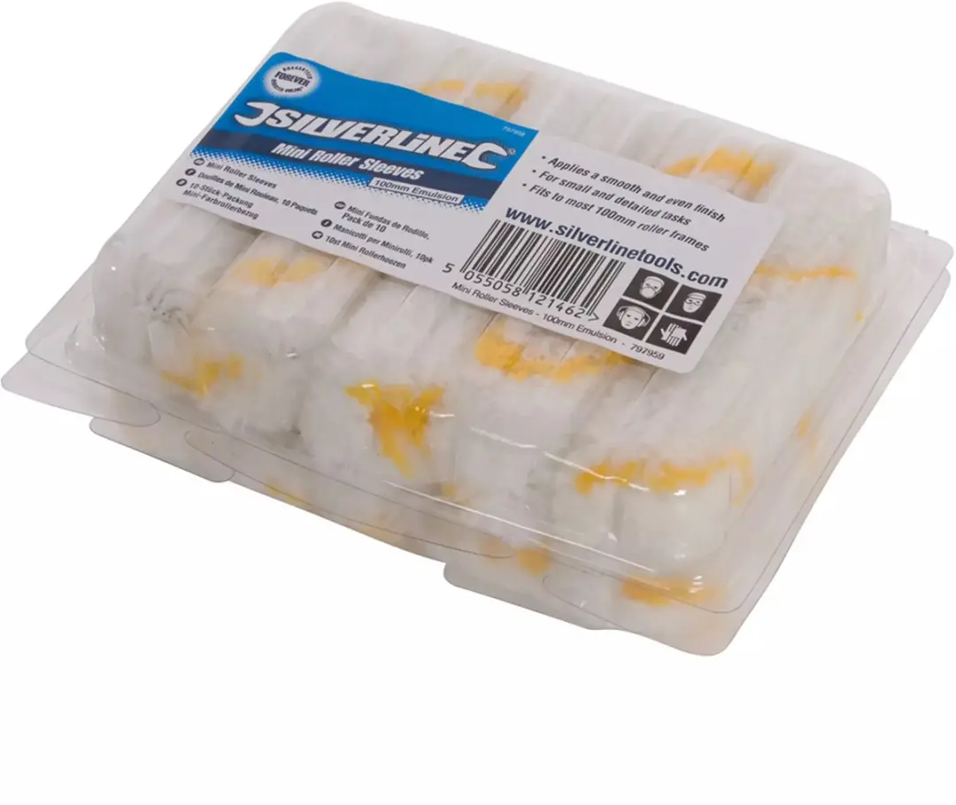 Silverline Mini Verfrollers 100mm - Synthetisch - 10 Stuks - Wit