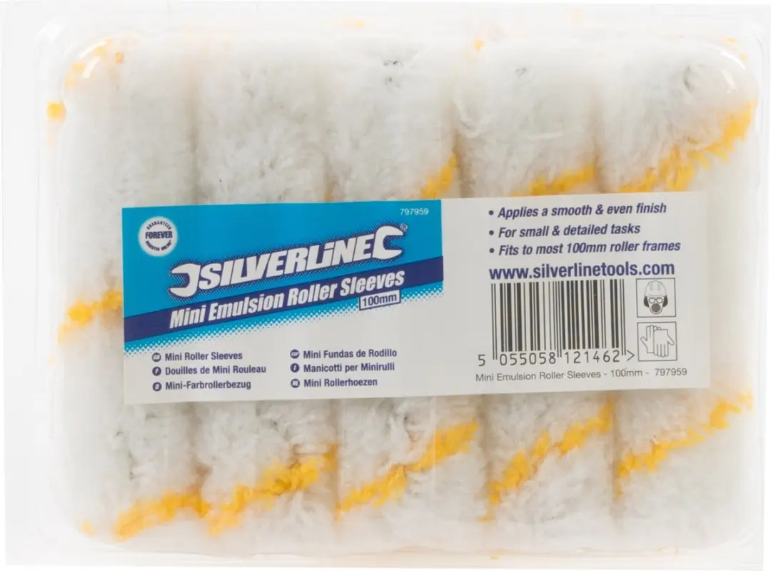 Silverline Mini Verfrollers 100mm - Synthetisch - 10 Stuks - Wit