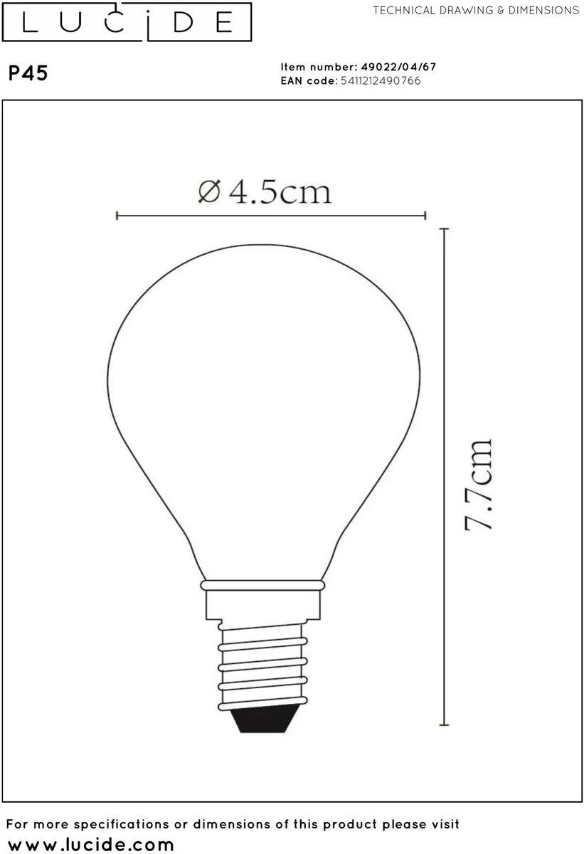 Lucide P45 LED Filamentlamp E14 4W 2700K - Mat