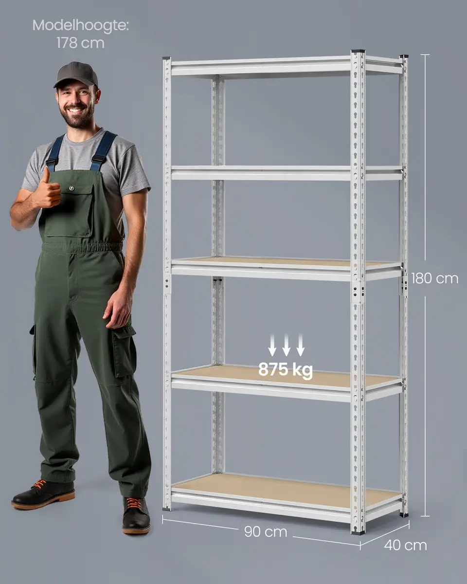 Songmics Stellingkast 5 Planken - 875 kg - Zilver