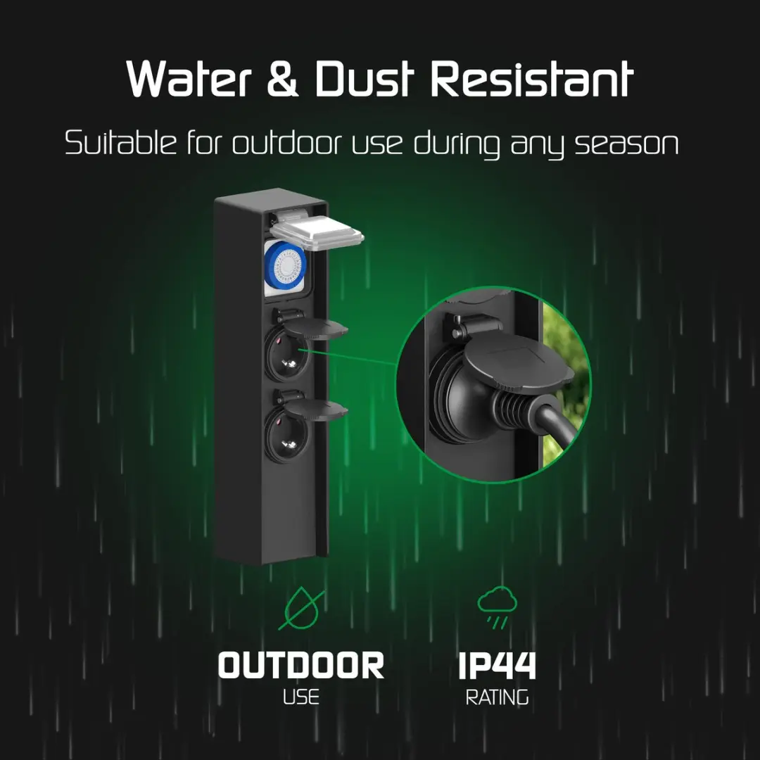 Ledvion Buitenstopcontact Paal met Timer - 2 Stopcontacten IP44 - Grijs